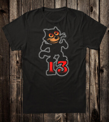 Retro Tattoo Tee T shirt Vtg Art American Traditional Black Cat 13 Felix