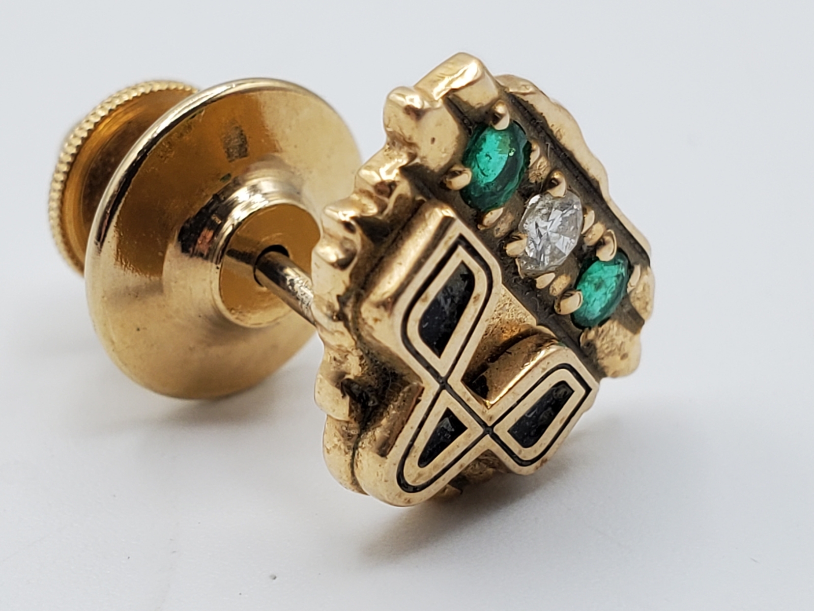 Vintage EMB CTo 14K Gold 03ct Diamond Green Glass Lapel Pin EBay