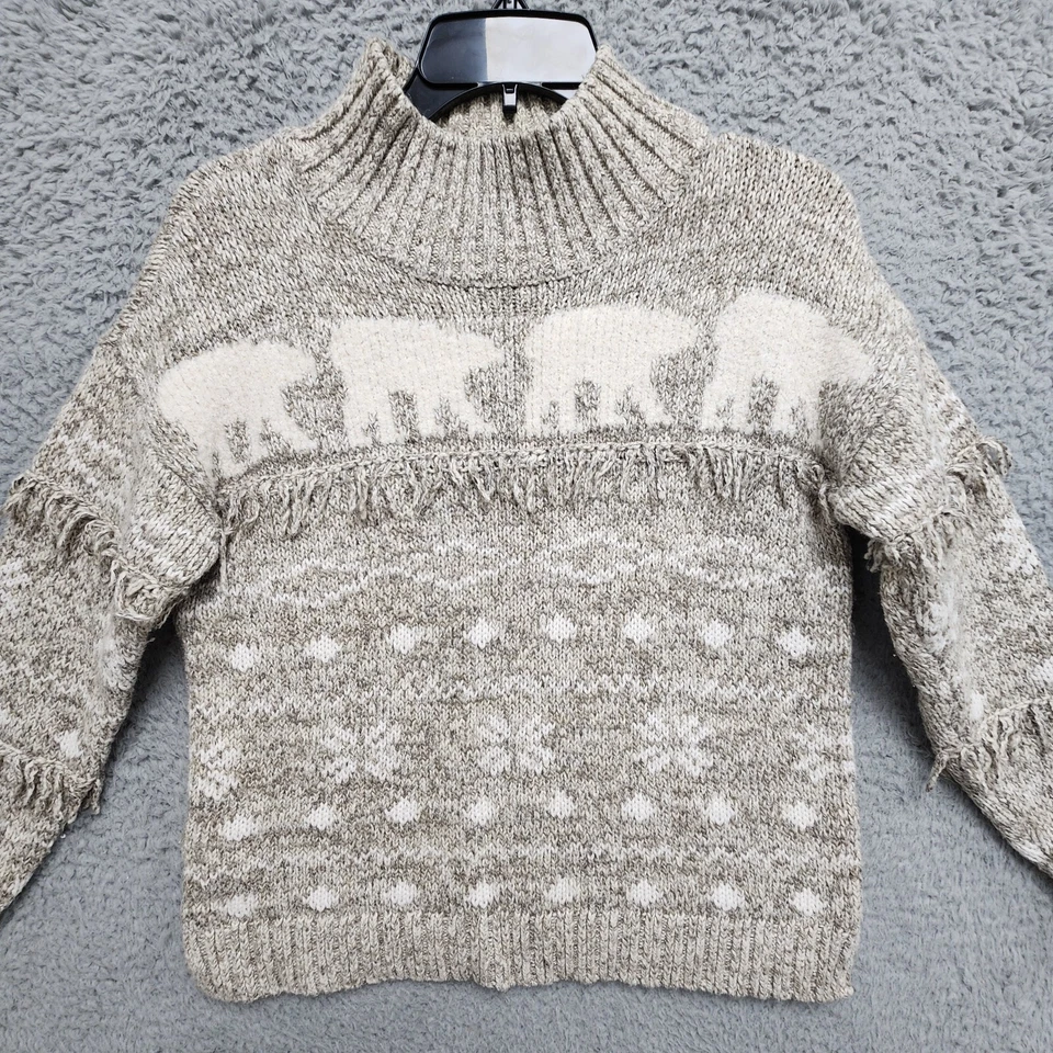 Suéter Loft Oso Polar Para Mujer Pequeño Pequeño Tejido Flecos Borde Esquí Cuello Alto Foto 3 de 4