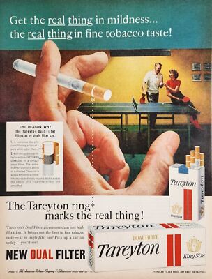 1959 Print Ad Tareyton Dual Filter Cigarettes Couple Smoke & Play Ping Pong