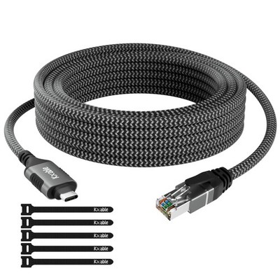 USB C to Ethernet Cable 10FT, Type C RJ45 Cord, Gigabit Grey 