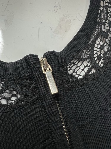Bebe XS Black Lace Sleeve Zip Front Stretchy Bodycon Cocktail Dress - Picture 3 of 4