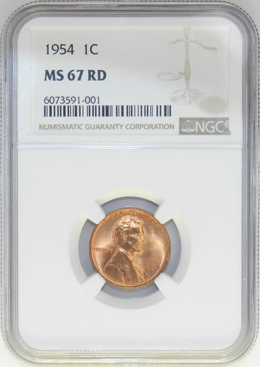 MS 67 Graded 1954 Lincoln Wheat US Small Cents (1909-1958) for