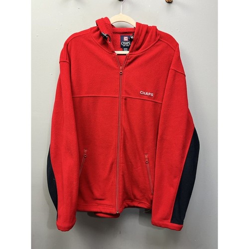 Chaps Ralph Lauren Jacket Mens Large Red Fleece Hooded Front Zip Jacket Logo - Picture 1 of 7