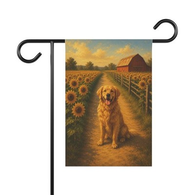 Golden Retriever Dog Garden Flag, Sunflower Field Flag, Rustic Summer Flag 