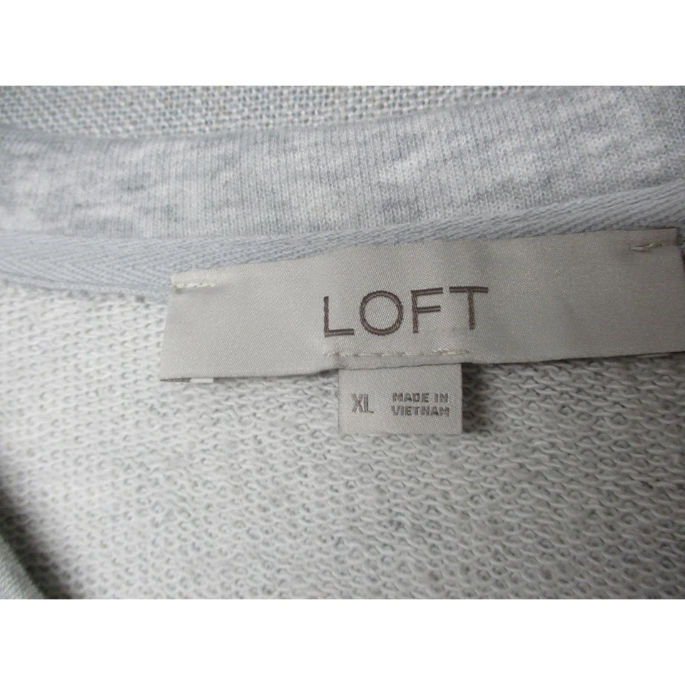 LOFT Grey Quilted Puffed Sleeve Ribbed Cuff Crewneck Sweatshirt Women Size XL - Image 2 of 4