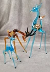 Vintage Murano STYLE Art Glass Deer Family Figurines Hand Blown Blue Set of 3
