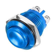 Latching Metal Push Button Switch 16mm 1NO SPST Blue, High Round Head, 1pcs