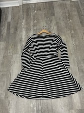 NWT OLD NAVY SZ M Striped Dress Y2K 3/4 sleeve Flared Skirt Poly Blend
