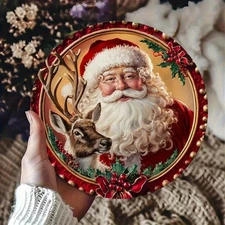 1pc Santa Claus and Reindeer Christmas Wall Art - Heavy-Duty Aluminum Decoration