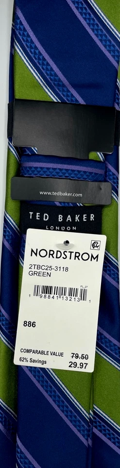 Corbata para hombre TED BAKER London mezcla seda ~ verde ~ rayas ~ nueva precio de venta sugerido por el fabricante: 79,50 USD Foto 3 de 4