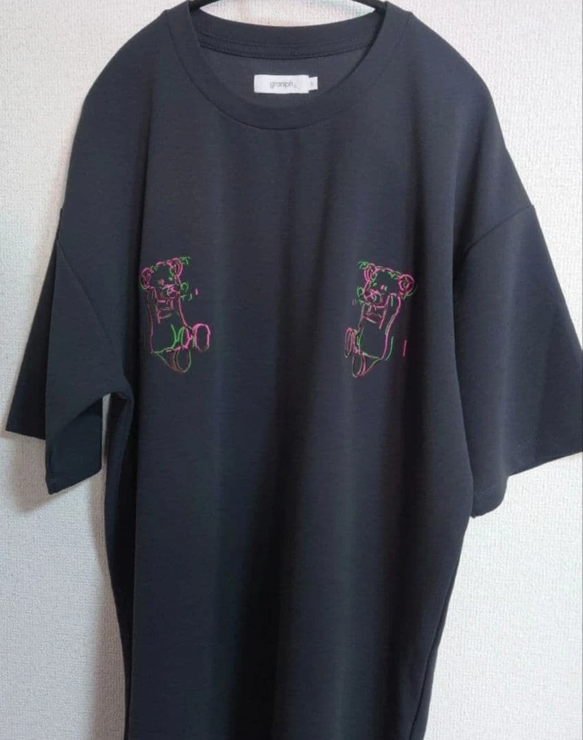 graniph Unisex Dark Gray Oversized T-Shirt Bear Embroidery Quick Dry New
