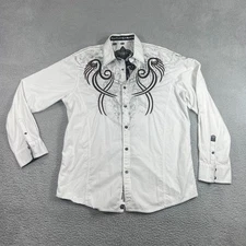 Roar Shirt Mens XL White Button Up Western Long Sleeve Embroidered Y2K