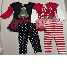 Christmas Set Girls 12 mths 4 Pc Shirt  Leggings Tunic Pants 2 Pc Outfits