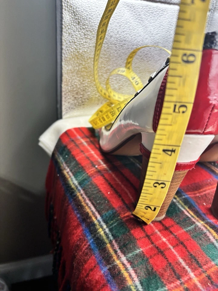 Women's Naughty Monkey Patent Leather Heels Navy Blue White Red - Image 4 of 4