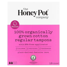 The Honey Pot Company 100% Organically Grown Cotton Tampons Unscented 18 Count