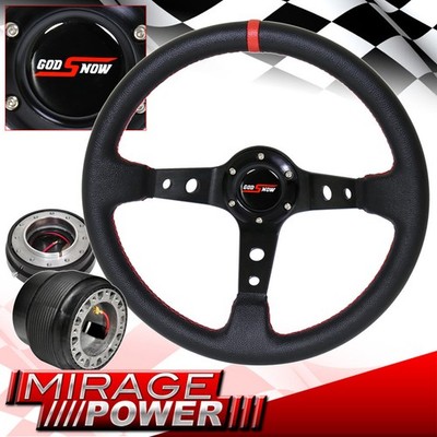 For 89-05 Eclipse Deep Dish Black Steering Wheel + Slim Quick Release + Adapter