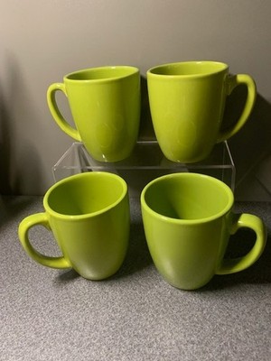 4 Corelle Coordinates Stoneware 12 Oz  Coffee/ Tea  Mugs Lime Green 4  Tall Cups