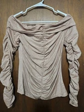 Women's Long Sleeve Off the Shoulder Shirts Tight Fitted Ruched - Size SM