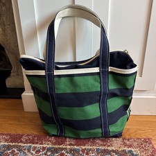VTG LL Bean Boat And Tote Shoulder Bag Medium Striped Canvas Made In USA