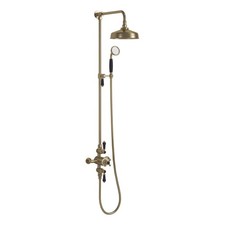 Traditional Thermostatic Shower Set Brushed Brass Exposed 200mm Rainfall WRAS