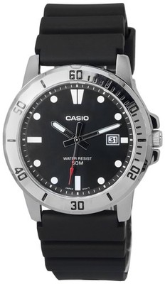 Casio Black Resin Strap Black Dial Luminous Hands Quartz MTP-VD01-1E Mens Watch