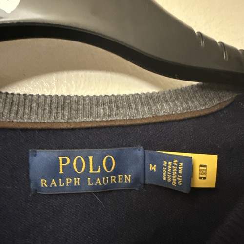 Polo Ralph Lauren Jumper Mens Medium Navy V Neck Wool - Picture 4 of 10