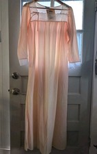NWT Vintage Roberts Peachy Pink Antron Nylon Long Sleeve Maxi Nightgown - Sz M