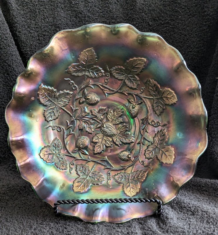 MILLERSBURG Blackberry Wreath 10inch Satin Green Carnival 3 n 1 Bowl  1910c