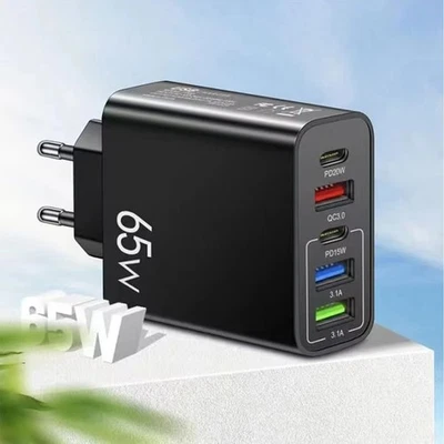 5-fach USB Ladestecker USB PD Mehrfach Ladegerät Hub Port Netzteil Adapter Black - Bild 1 von 3