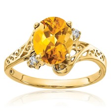 14K Solid Yellow Gold Oval Citrine Diamond Ring