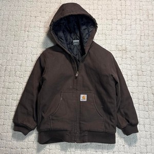 Vintage Carhartt Brown Full Zip Up Hooded Jacket Size Youth Small