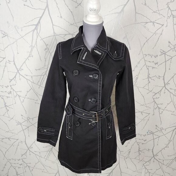 Le Chateau Black Cotton Double Breasted Trench Coat | Women's S
