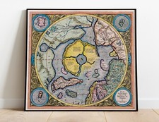 Mercator Famous 1595 Map Arctic North Pole Flat Earth Wall Art Poster Decor