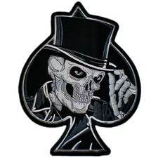 BIG Skull Skeleton Spade Top Hat Vest Jacket Biker Back Patch Rider Motorcycle