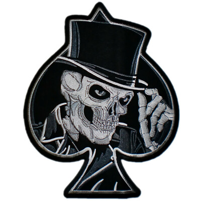 BIG Skull Skeleton Spade Top Hat Vest Jacket Biker Back Patch