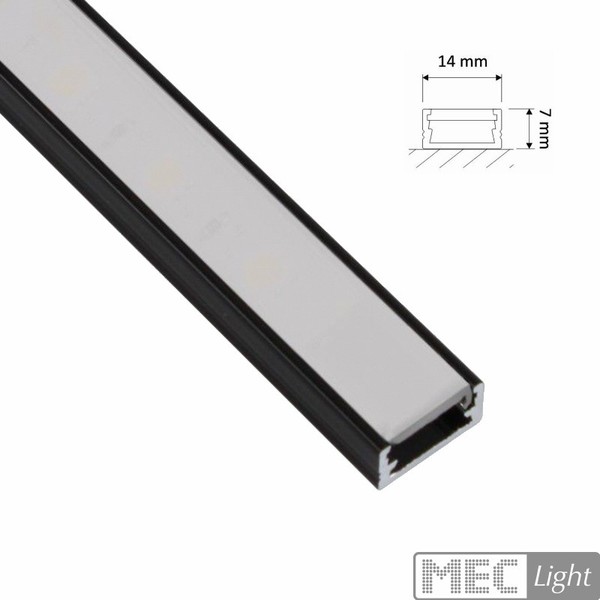 "1M Alu-Profil \"Slim\" (14X7Mm) In Schwarz Eloxiert Inkl. Opaler Abdeckung"-image