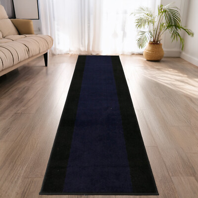 Custom Size Rug Runner Non Slip Latex Backing Solid Border Navy Design