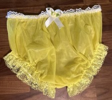 VTG Panties Chiffon Yellow Sissy Lace Sheer Bow Flounce Med Bubble Burlesque