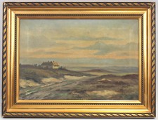 9160122-a Öl-Gemälde signiert Norddeutsche Landschaft Heide Dünen um 1900/20