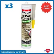 3 x Soudal Repair Express Cement Gap and Crack Mortar Filler Beige 290ml