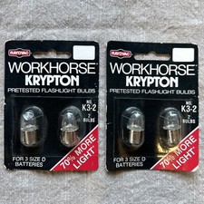 NEW LOT of 2 x 2 Rayovac Workhorse Krypton For 3cell D Flashlight BULBS K3-2