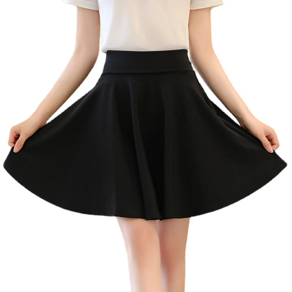 Damen Stretch Bund Minirock Hohe Taille Bequem Ausgestellt Skater Mädchen Röcke - Bild 4 von 4