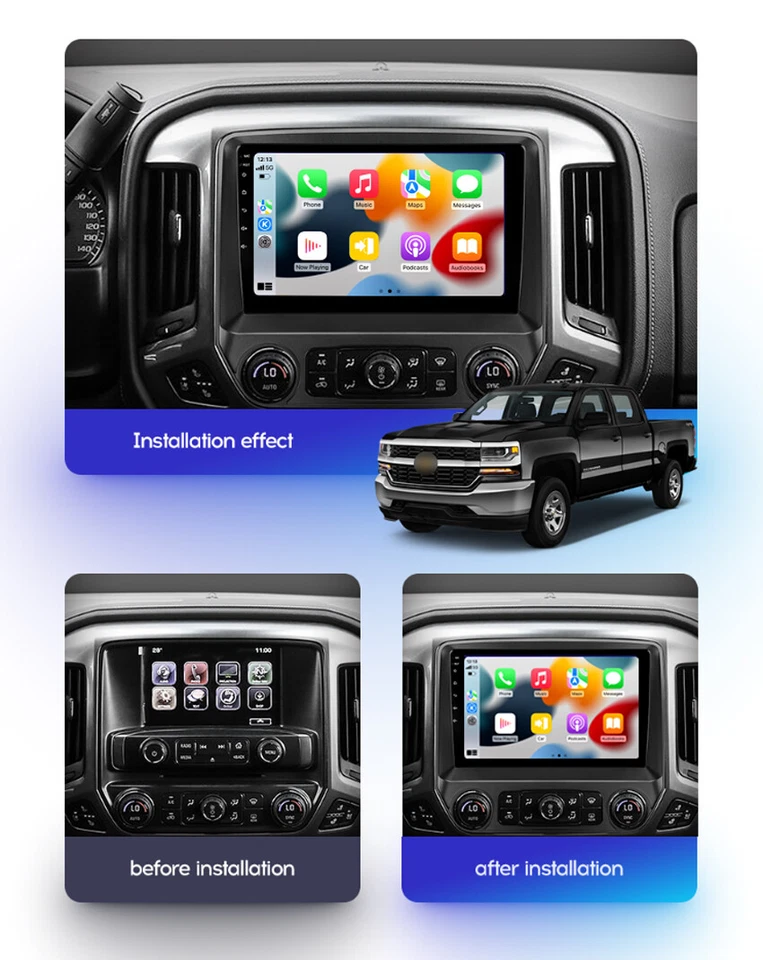 4-64GB Android 13 For Chevrolet Silverado GMC Sierra Carplay Car Radio WIFI GPS - Imagem 4 de 4