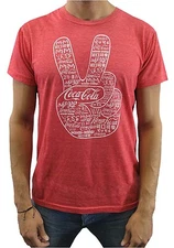 Coca Cola Men's Peace Logo Red Heather T-Shirt New