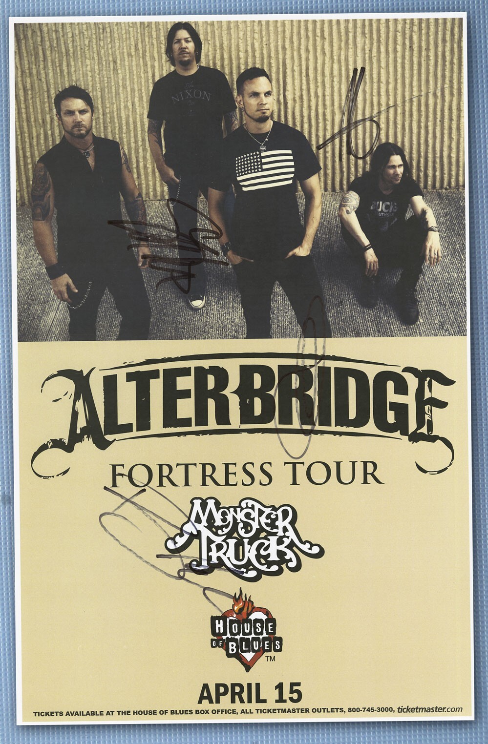 Alter Bridge signed, autographed concert poster Brian Marshall, Scott Phillips