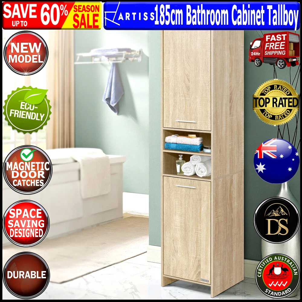 Slim Cabinet Tall Cupboard Kitchen Pantry Laundry Bathroom Storage