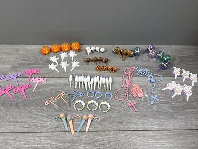 Lot Of Vintage Cake Picks, Cupcake Decor, Baby Shower, Easter,and Halloween