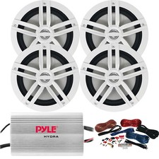 4 x Enrock EM265W 6.5" White Speakers, 4-Channel 400W Amplifier w/ Wiring Kit