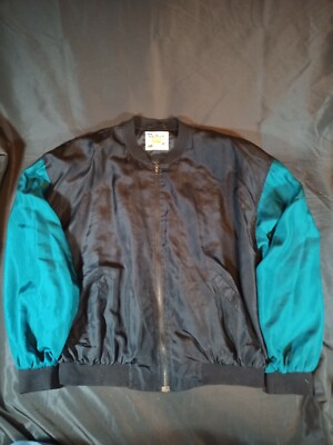 Vintage Protest Mens Large Teal Black 80's 90's Windbreaker Silk/Nylon Jacket